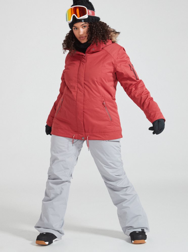 Dark Red Women's Roxy Meade Insulated Ski Jackets | USA YIJS-78293