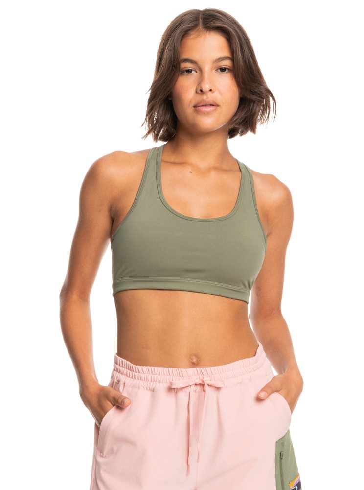 Deep Green Women's Roxy Back To You 2 Racerback Sports Bra | USA DNYZ-16345