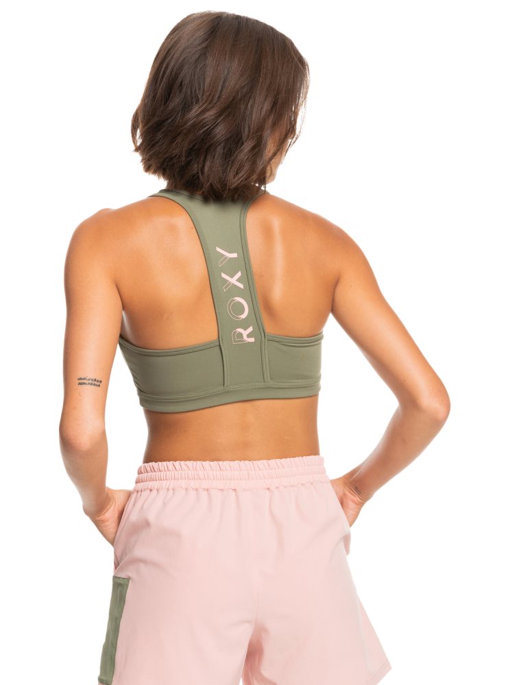 Deep Green Women's Roxy Back To You 2 Racerback Sports Bra | USA DNYZ-16345