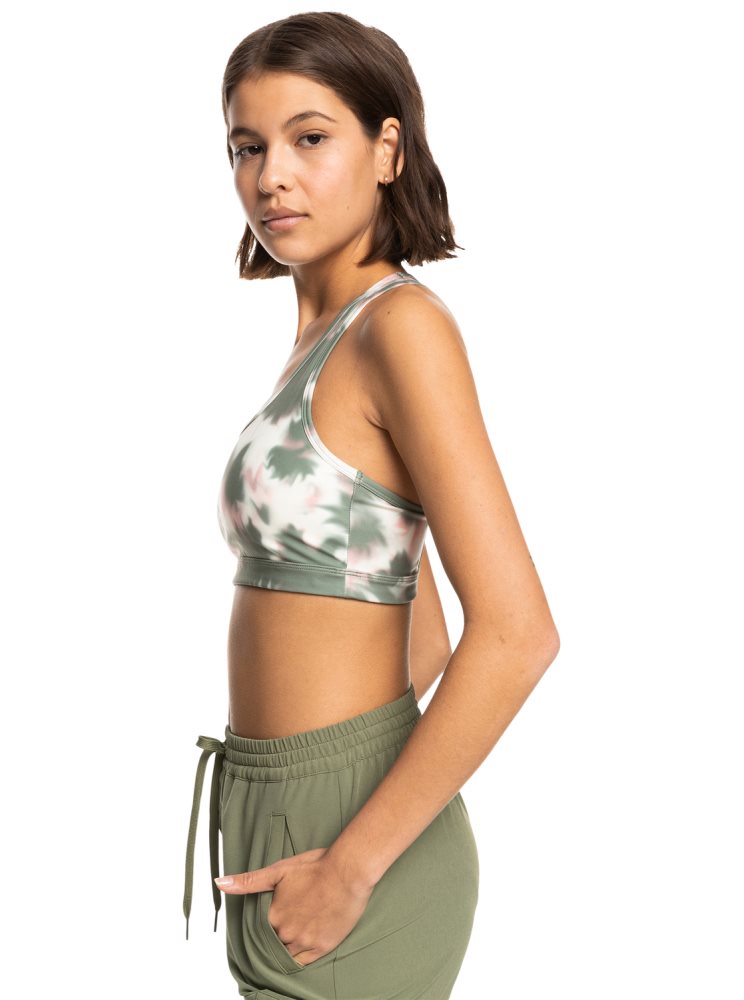 Deep Green Women's Roxy Back To You Printed Racerback Sports Bra | USA OCMX-10759