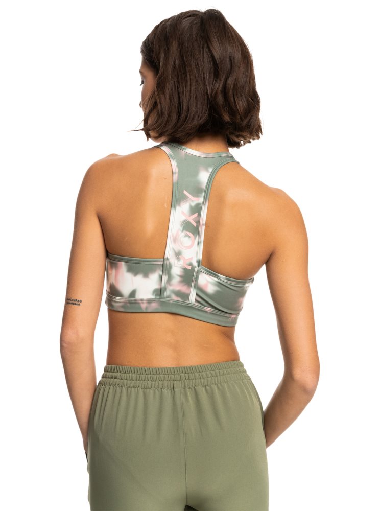 Deep Green Women's Roxy Back To You Printed Racerback Sports Bra | USA OCMX-10759