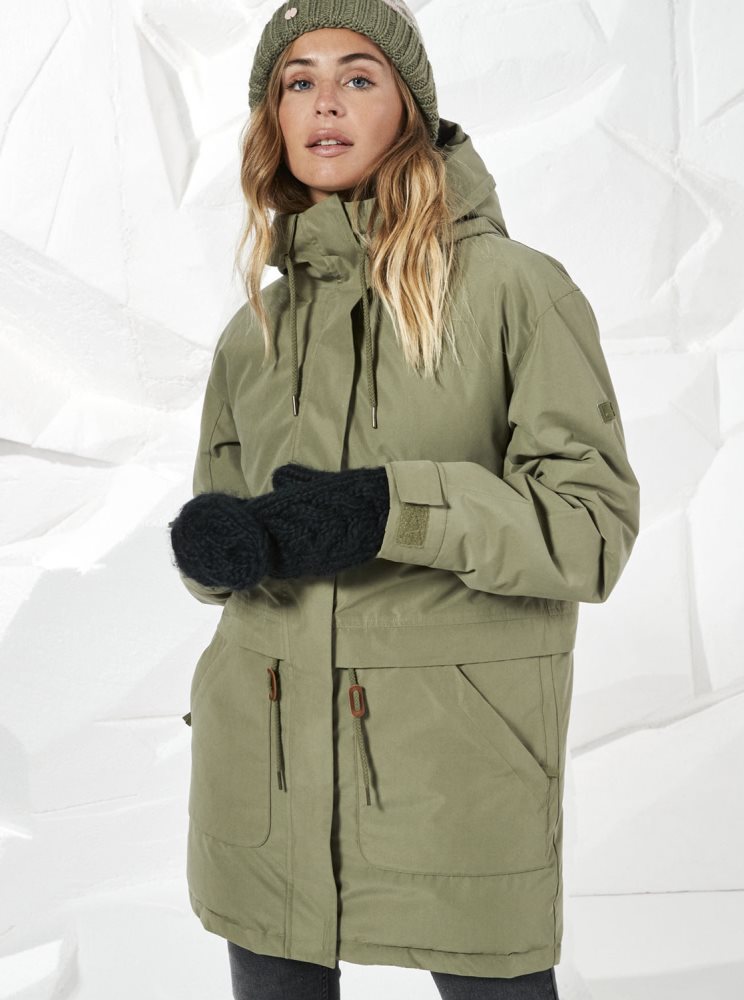 Deep Green Women's Roxy Dawn View Insulated Hooded Parka Jackets | USA SBYQ-68015