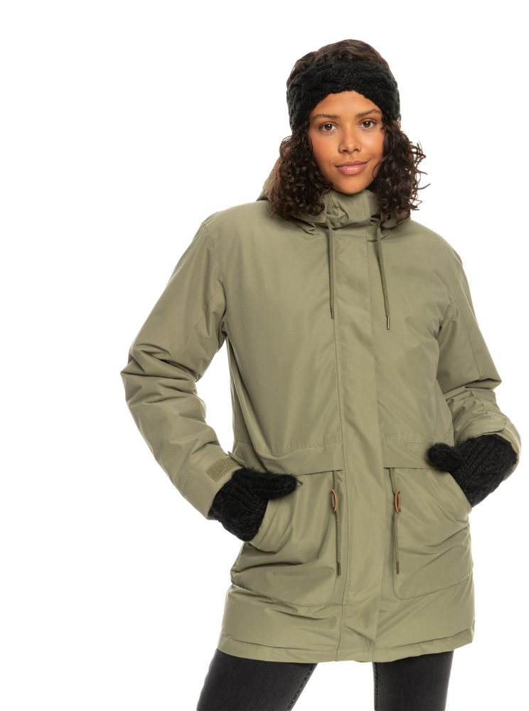 Deep Green Women's Roxy Dawn View Insulated Hooded Parka Jackets | USA SBYQ-68015