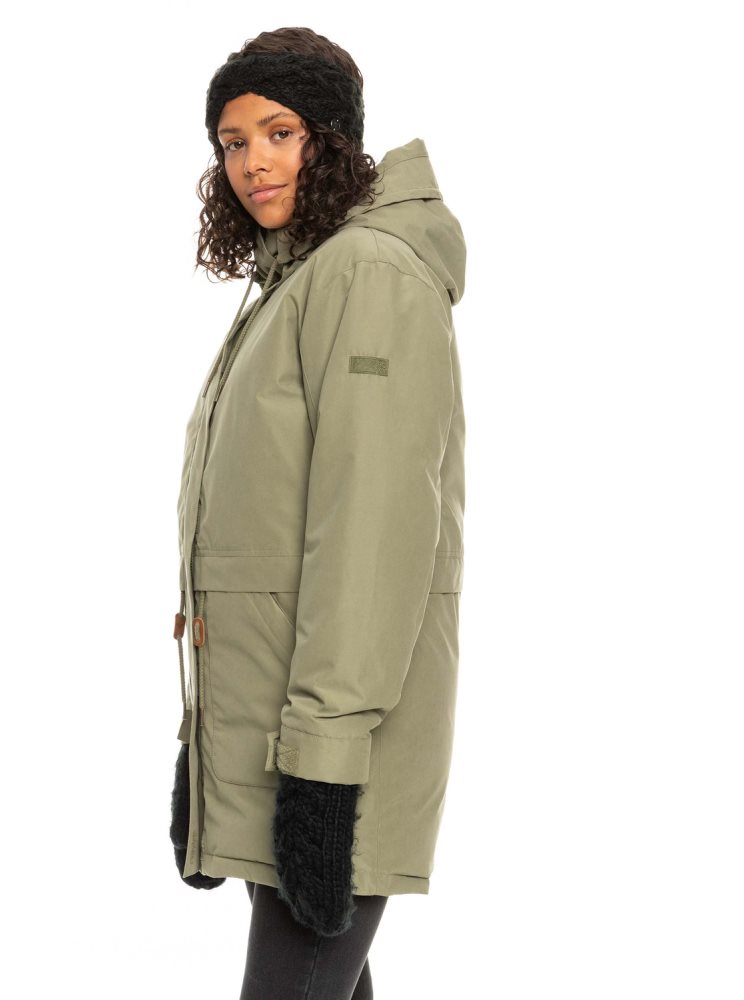 Deep Green Women's Roxy Dawn View Insulated Hooded Parka Jackets | USA SBYQ-68015