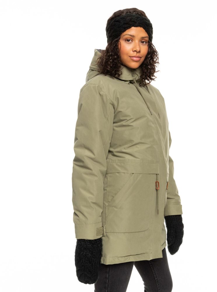 Deep Green Women's Roxy Dawn View Insulated Hooded Parka Jackets | USA SBYQ-68015