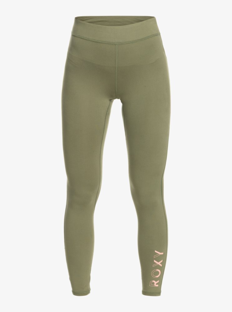 Deep Green Women's Roxy Good Morning Midnight Workout Leggings | USA LCAT-59710