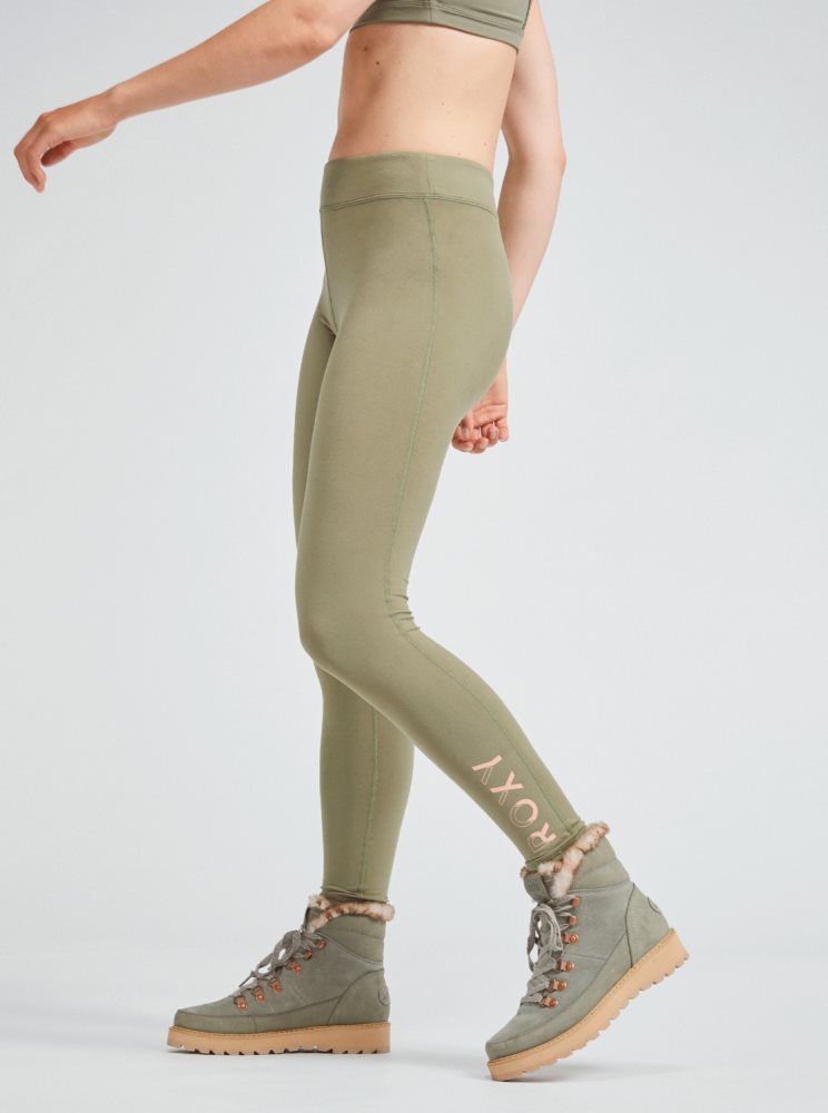 Deep Green Women's Roxy Good Morning Midnight Workout Leggings | USA LCAT-59710