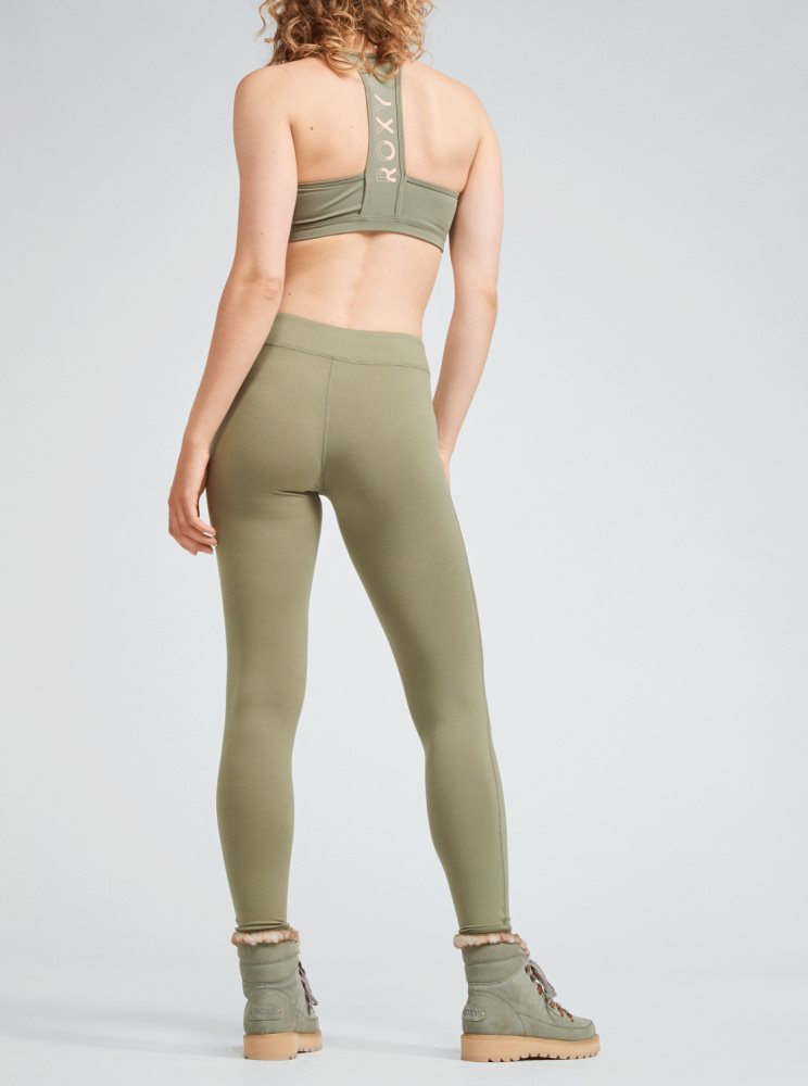 Deep Green Women's Roxy Good Morning Midnight Workout Leggings | USA LCAT-59710