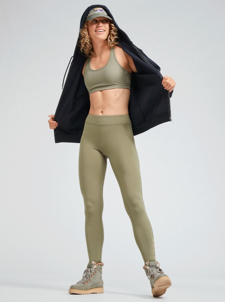 Deep Green Women's Roxy Good Morning Midnight Workout Leggings | USA LCAT-59710