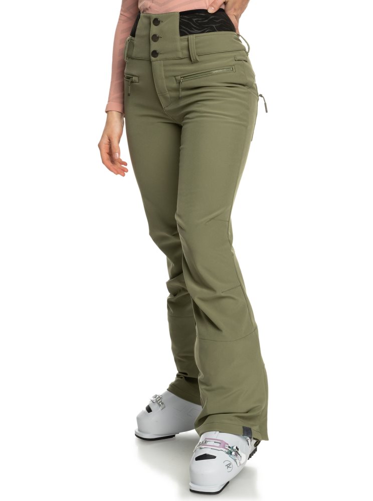 Deep Green Women's Roxy Rising High Shell Snow Pants | USA ZUPD-07846