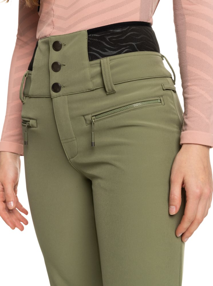 Deep Green Women's Roxy Rising High Shell Snow Pants | USA ZUPD-07846