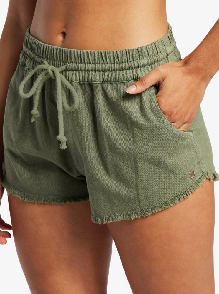 Deep Green Women's Roxy Scenic Route Elastic Shorts | USA SPID-03571