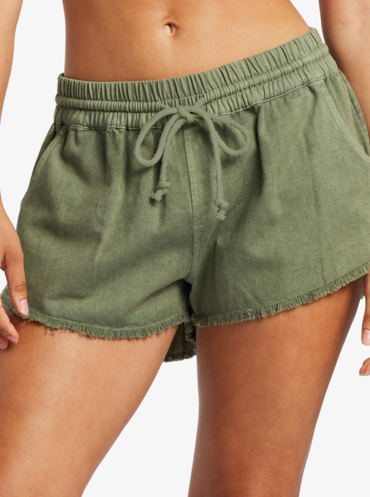 Deep Green Women's Roxy Scenic Route Elastic Shorts | USA SPID-03571