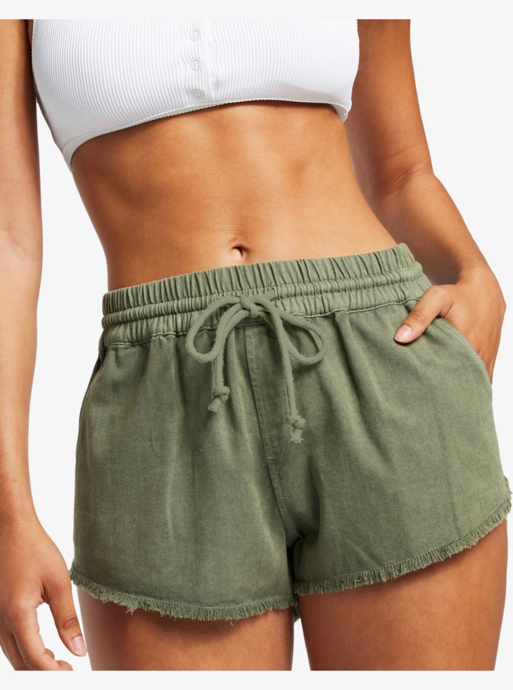 Deep Green Women's Roxy Scenic Route Elastic Shorts | USA SPID-03571