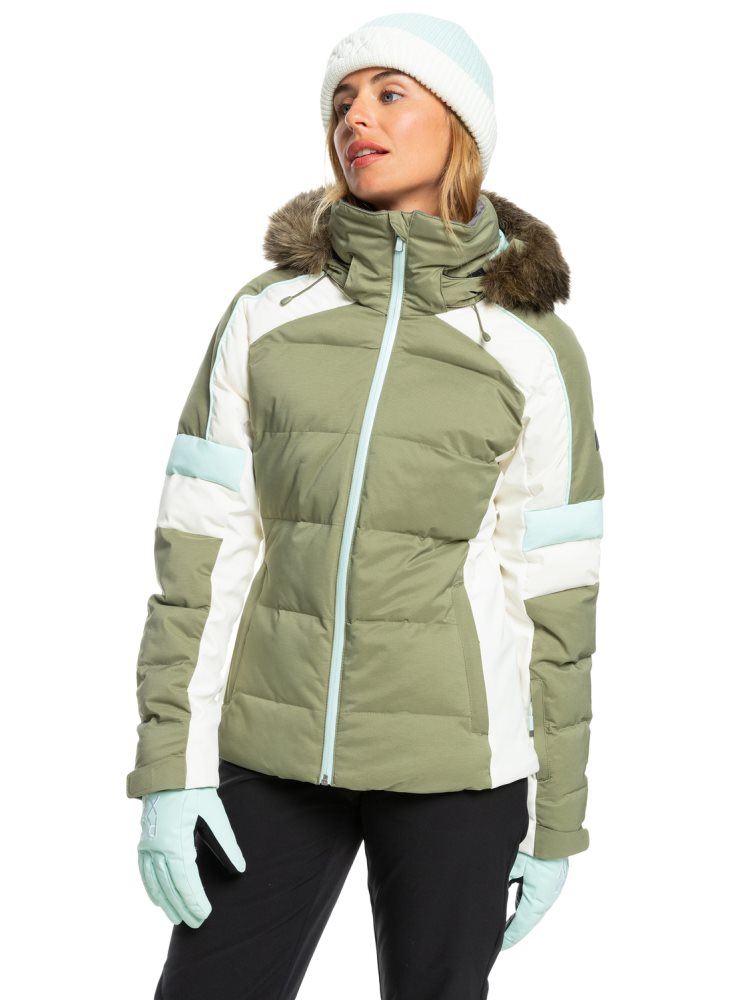 Deep Green Women's Roxy Snow Blizzard Insulated Ski Jackets | USA DXER-31690