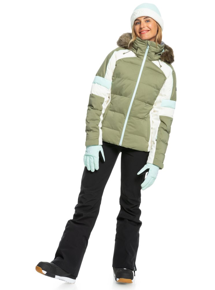 Deep Green Women's Roxy Snow Blizzard Insulated Ski Jackets | USA DXER-31690