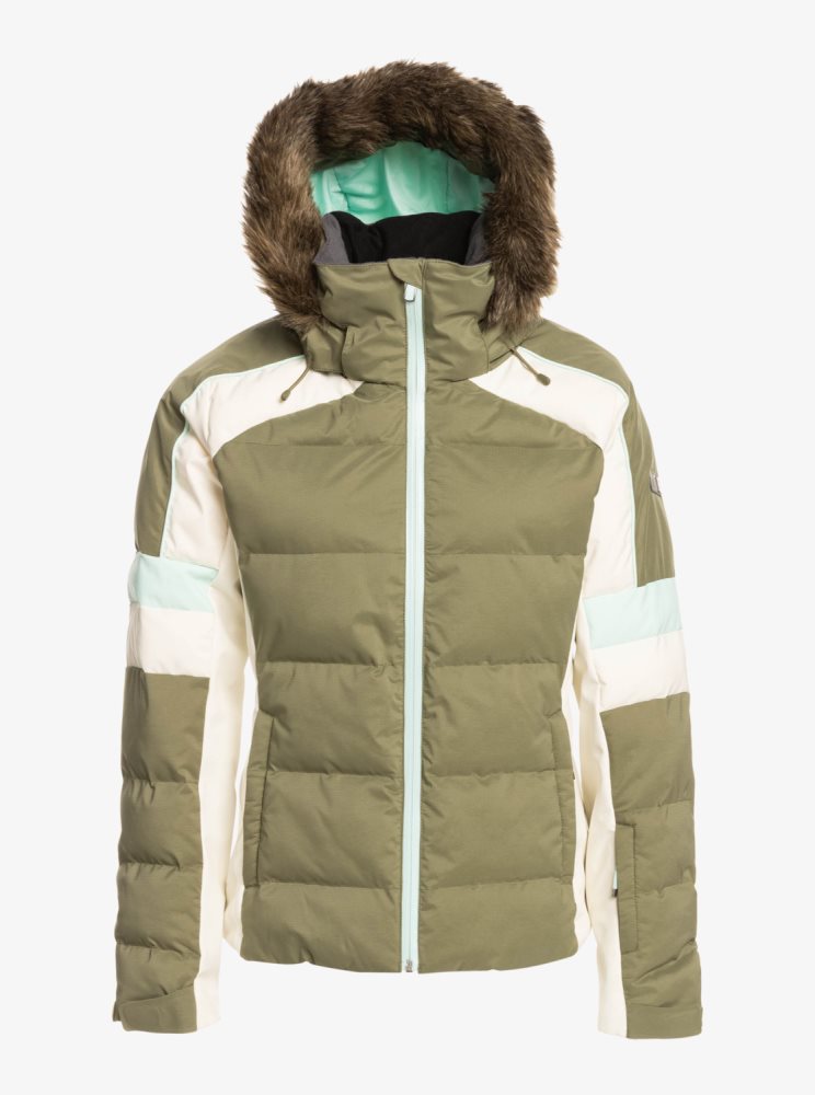 Deep Green Women's Roxy Snow Blizzard Insulated Ski Jackets | USA DXER-31690