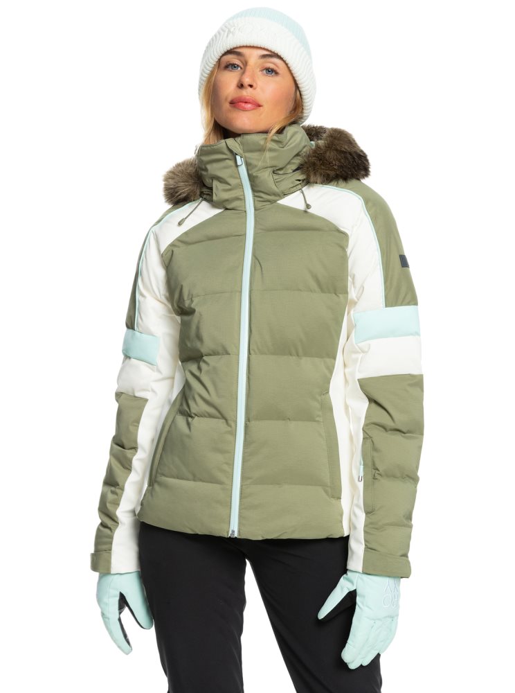 Deep Green Women\'s Roxy Snow Blizzard Insulated Ski Jackets | USA DXER-31690