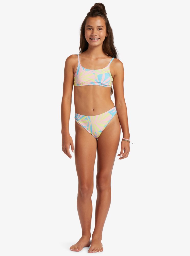 Green Kids' Roxy 4-16 Palms Colors Two Piece Bralette Set Bikinis | USA VBSI-93164