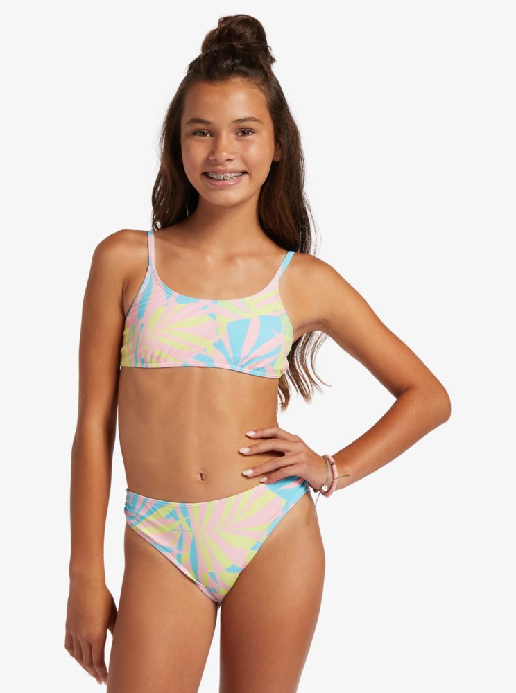 Green Kids\' Roxy 4-16 Palms Colors Two Piece Bralette Set Bikinis | USA VBSI-93164