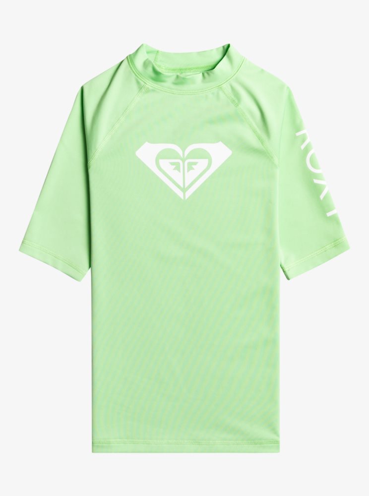 Green Kids\' Roxy 7-16 Wholehearted UPF 50 Short Sleeve Rashguards | USA YEXK-39681