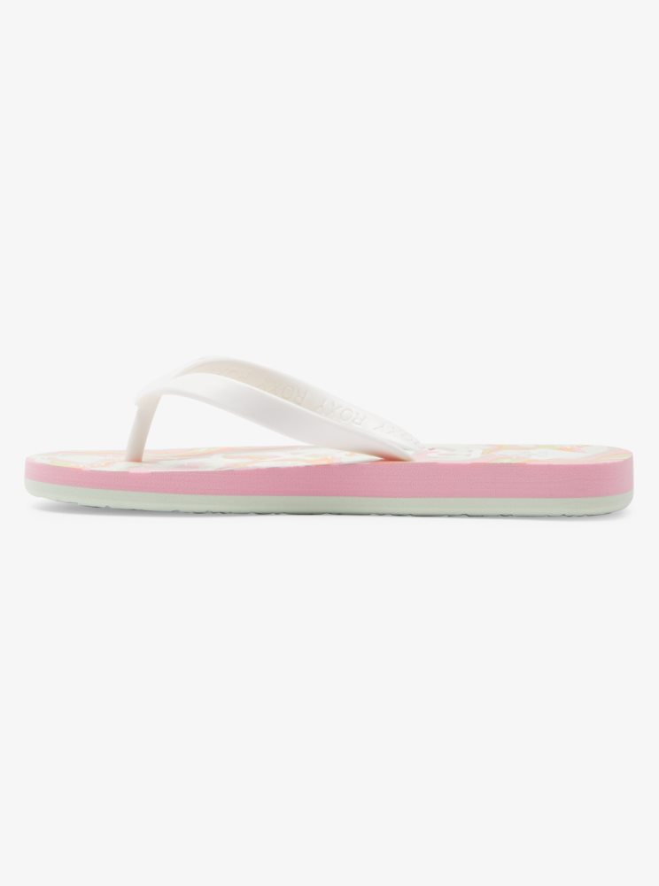 Green / Pink Kids' Roxy 4-16 Tahiti Flip Flops | USA JUYF-18643