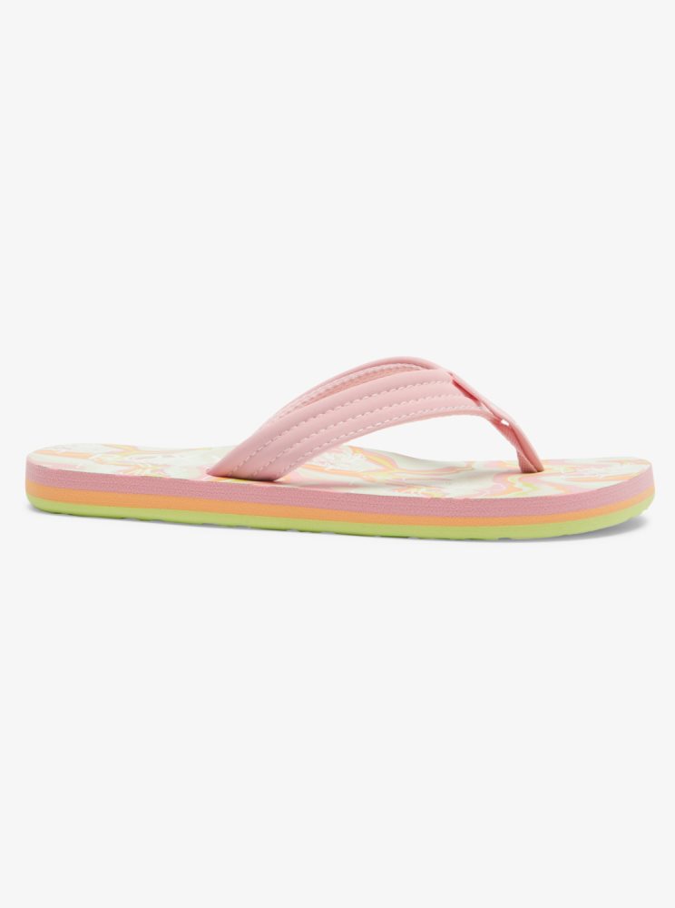 Green / Pink Kids' Roxy 4-16 Vista Loreto Flip Flops | USA ETPD-54926