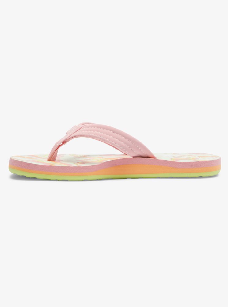 Green / Pink Kids' Roxy 4-16 Vista Loreto Flip Flops | USA ETPD-54926