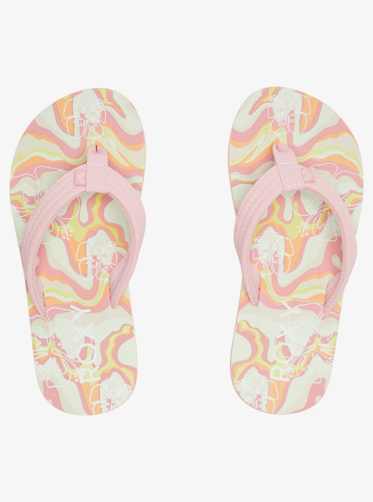 Green / Pink Kids' Roxy 4-16 Vista Loreto Flip Flops | USA ETPD-54926