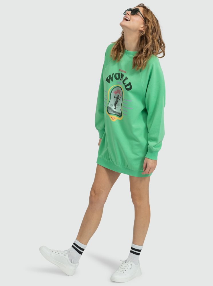 Green Women's Roxy Breaking Waves Sweatshirt Dress | USA UVPY-03752