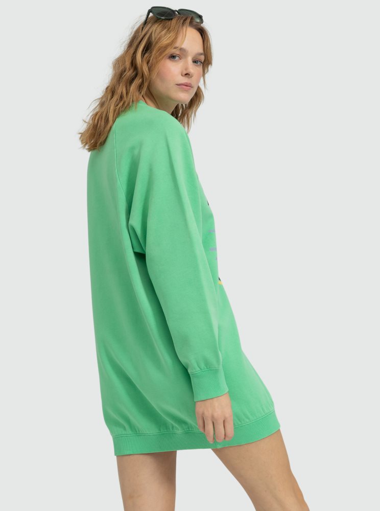 Green Women's Roxy Breaking Waves Sweatshirt Dress | USA UVPY-03752