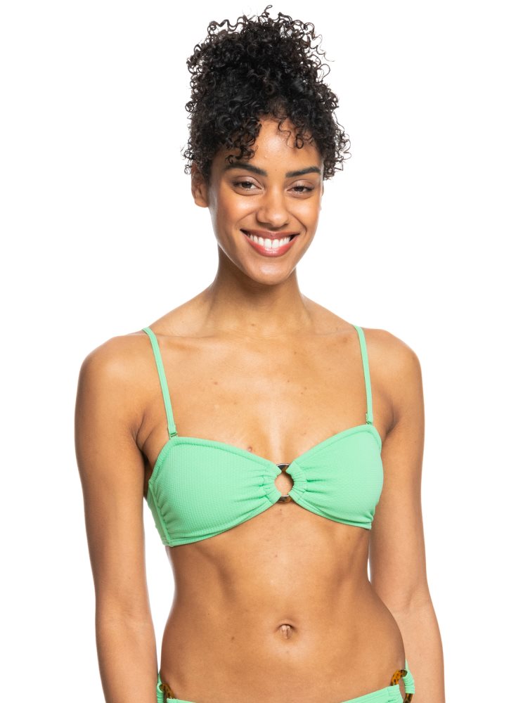 Green Women's Roxy Color Jam Bandeau Bikini Tops | USA UBHE-65178