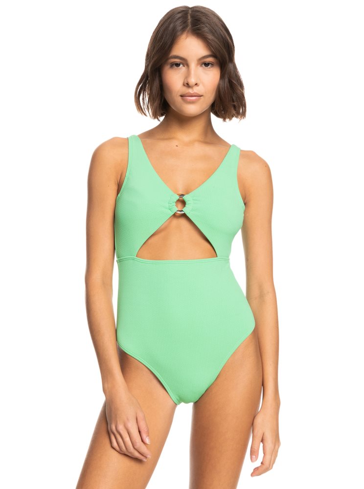 Green Women's Roxy Color Jam One Piece Swimsuits | USA HEXD-69103