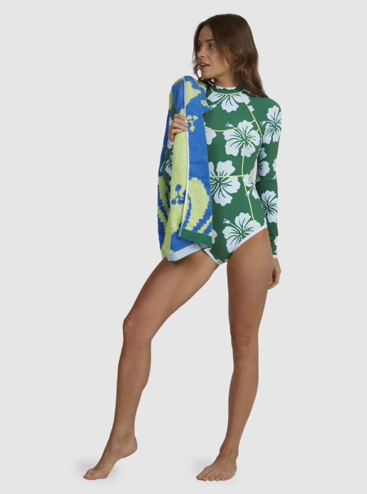 Green Women's Roxy Digi High Long Sleeve One Piece Swimsuits | USA SEJC-65397