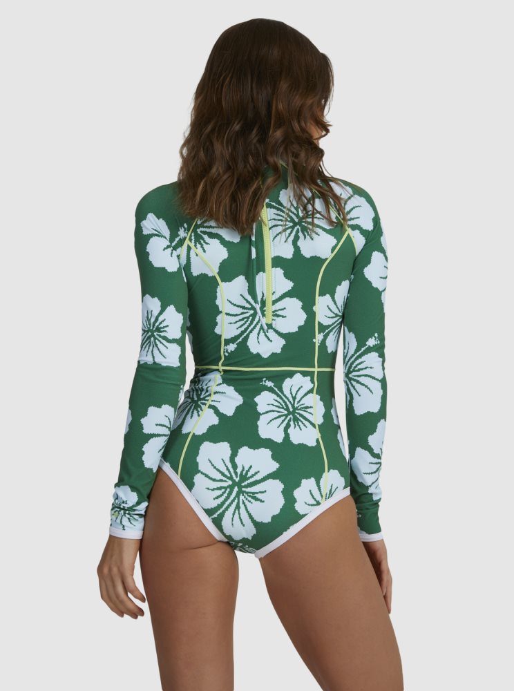 Green Women's Roxy Digi High Long Sleeve One Piece Swimsuits | USA SEJC-65397