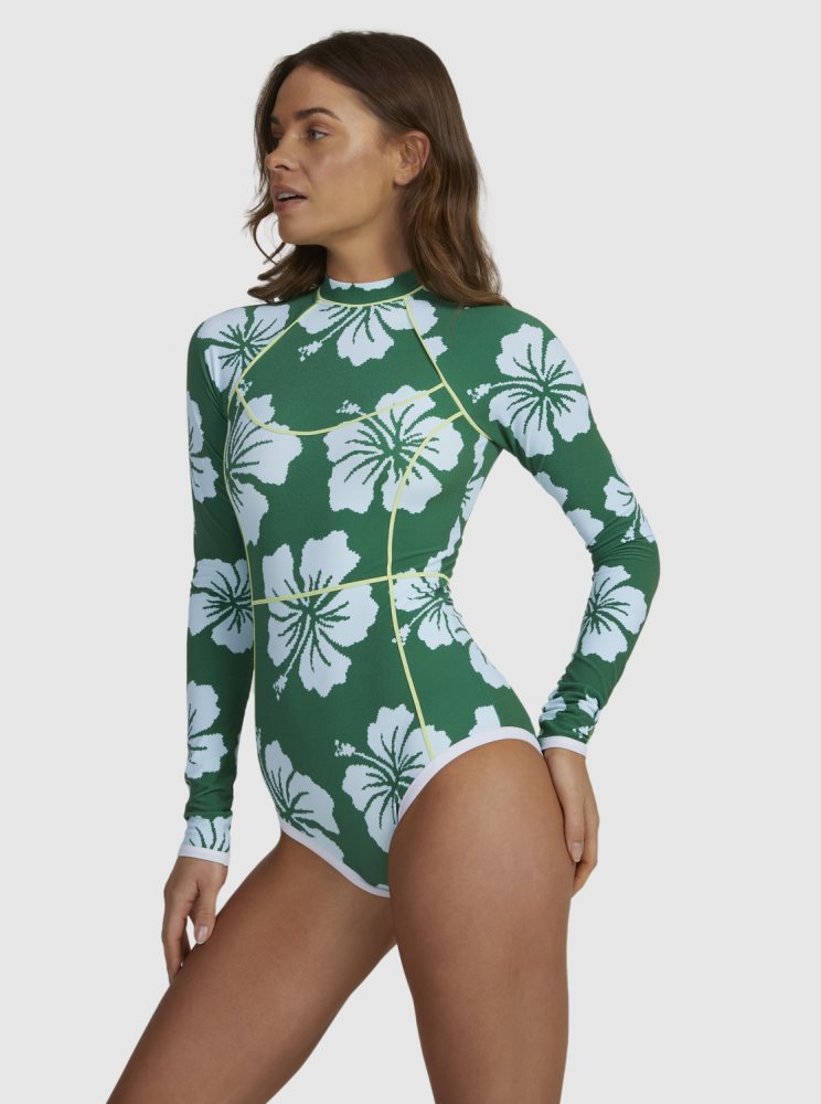 Green Women's Roxy Digi High Long Sleeve One Piece Swimsuits | USA SEJC-65397