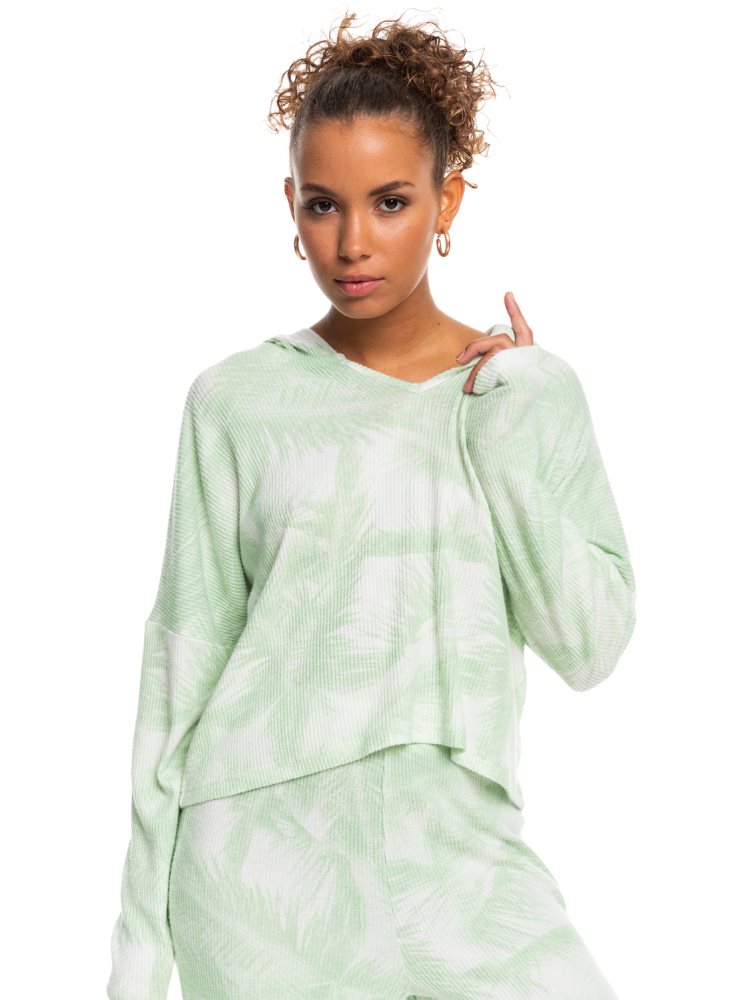 Green Women's Roxy Endless Daze Rib Pullover Hoodie | USA MNQH-14372