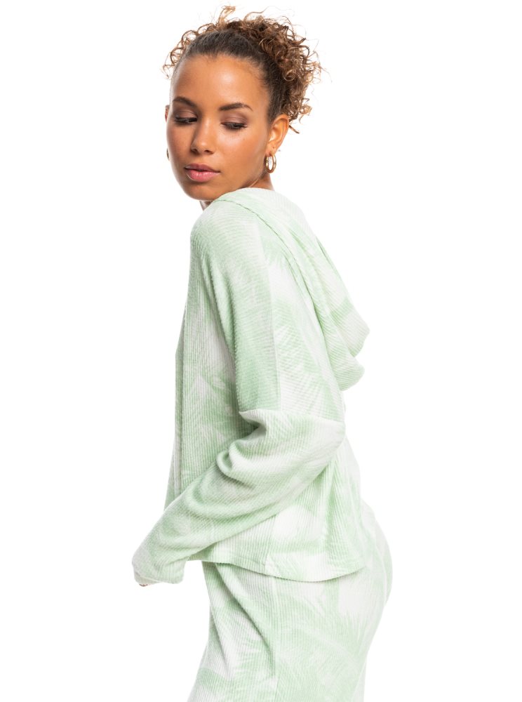 Green Women's Roxy Endless Daze Rib Pullover Hoodie | USA MNQH-14372