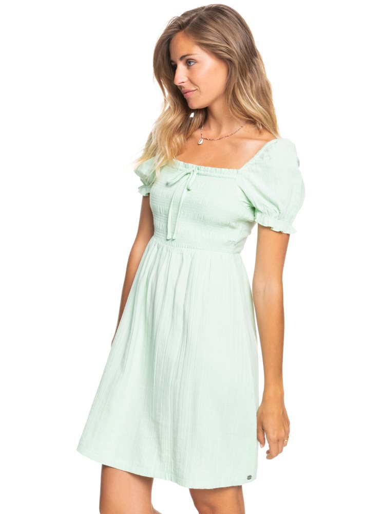 Green Women's Roxy Hello Mini Again Woven Dress | USA VGDF-16352