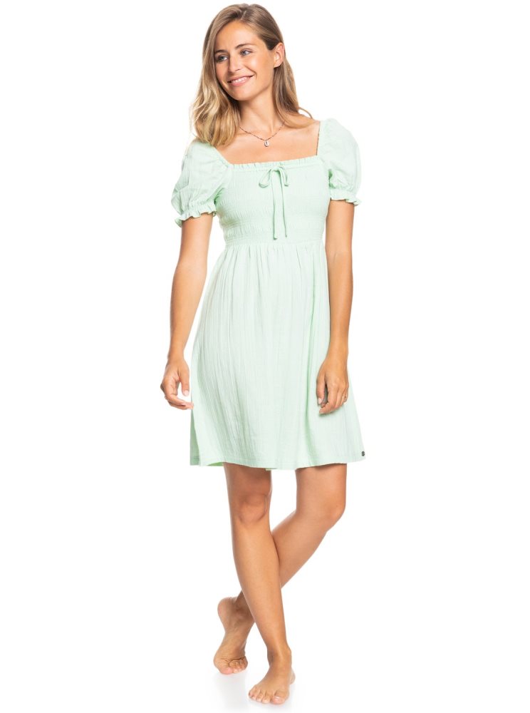 Green Women's Roxy Hello Mini Again Woven Dress | USA VGDF-16352