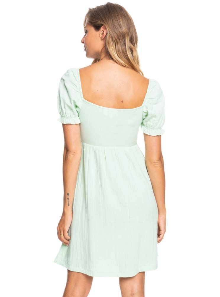 Green Women's Roxy Hello Mini Again Woven Dress | USA VGDF-16352