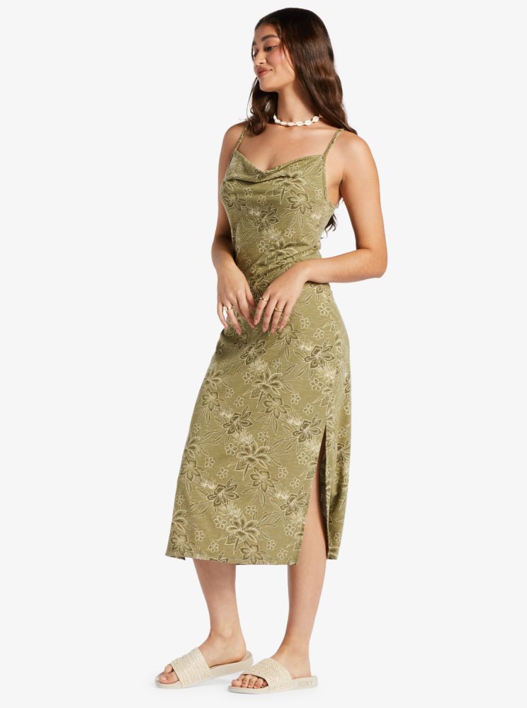 Green Women's Roxy Last Dance Midi Dress | USA WDJV-68023