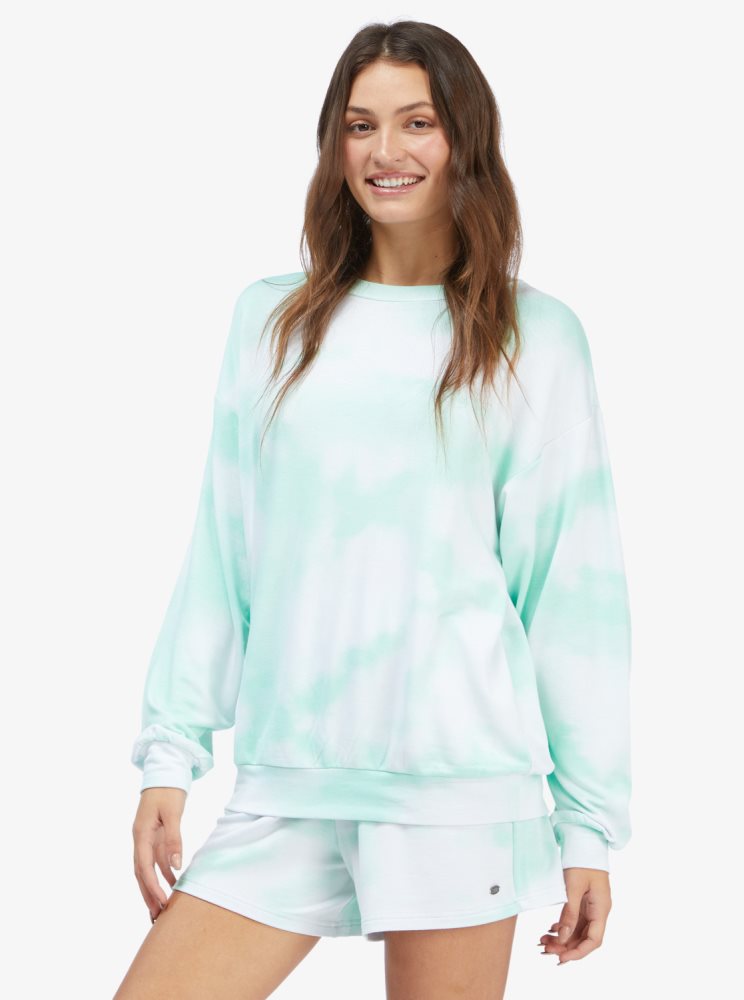 Green Women's Roxy Lounge Life Crew Oversized Sweatshirts | USA LYUS-32978