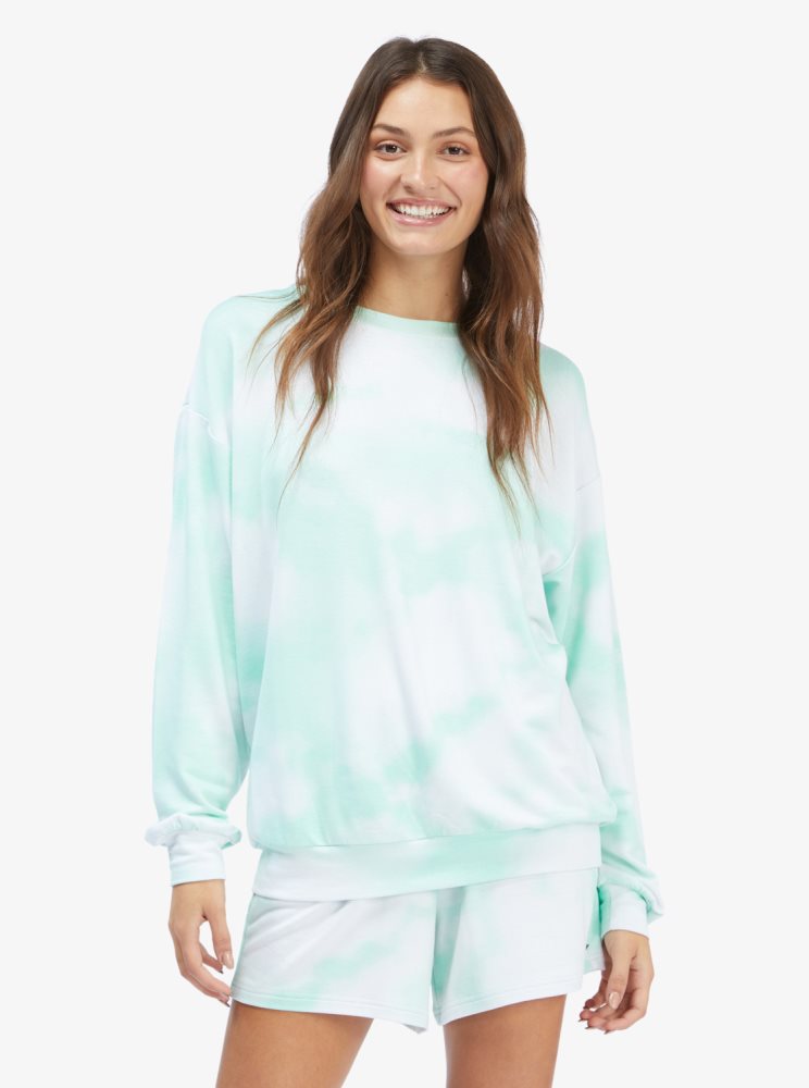 Green Women\'s Roxy Lounge Life Crew Oversized Sweatshirts | USA LYUS-32978