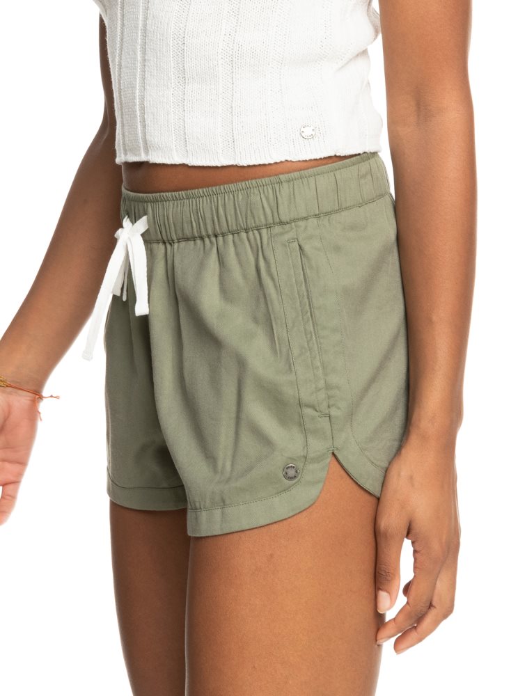 Green Women's Roxy New Impossible Love Elasticized Shorts | USA FWXA-93741