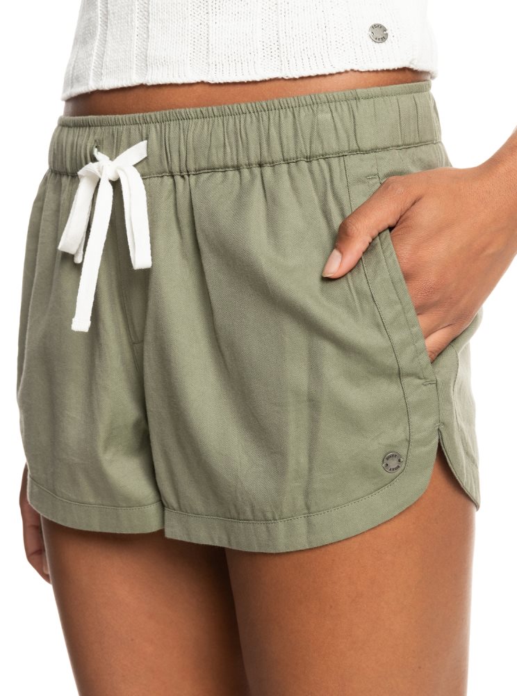 Green Women's Roxy New Impossible Love Elasticized Shorts | USA FWXA-93741