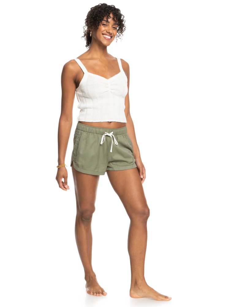 Green Women's Roxy New Impossible Love Elasticized Shorts | USA FWXA-93741