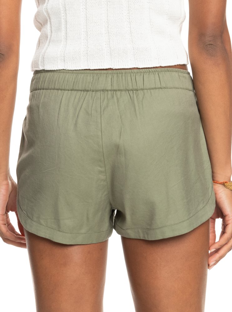 Green Women's Roxy New Impossible Love Elasticized Shorts | USA FWXA-93741