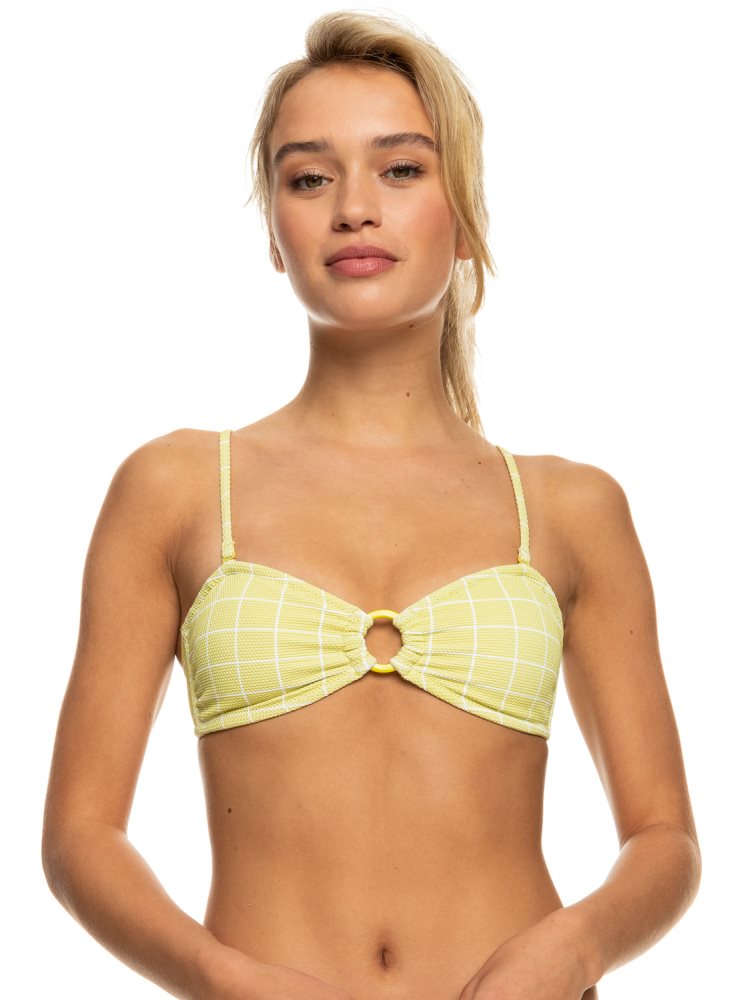 Green Women's Roxy Salty Shine O-Ring Bandeau Bikini Tops | USA NOBU-35014