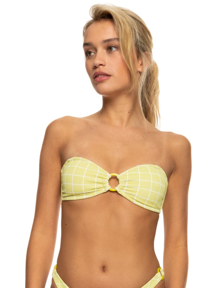 Green Women\'s Roxy Salty Shine O-Ring Bandeau Bikini Tops | USA NOBU-35014